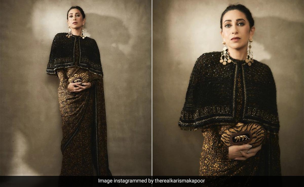 Karisma Kapoor's Golden <i>Saree</i> And Cape Is Where East Meets West Beautifully