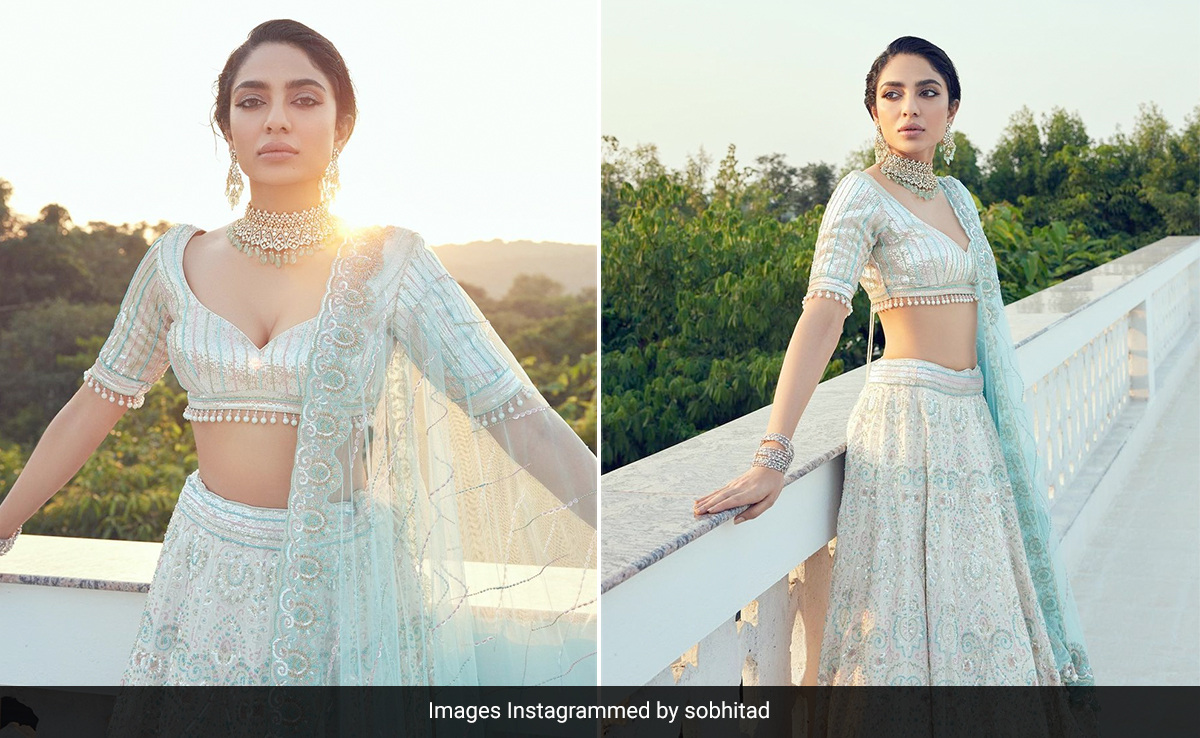 Sobhita Dhulipala "Borrowed From The Sky" When She Slipped Into A Shimmery Blue <i>Lehenga</i>