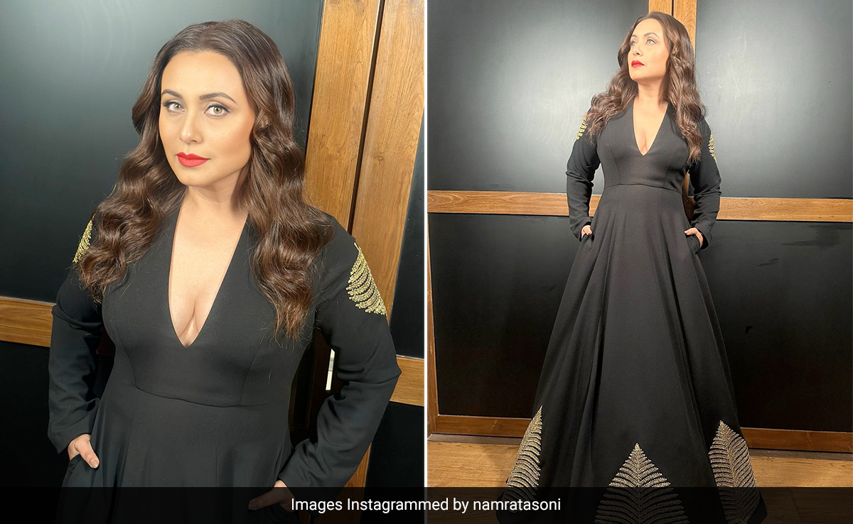 Rani Mukerji Is Magnificence Come To Life In A Black Flared Gown With Gold Embroidery