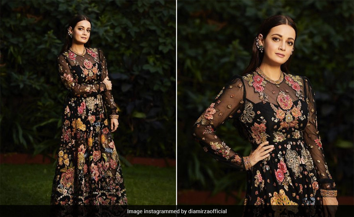 Dia Mirza In An Embroidered Sequin Ritu Kumar Sheer Floral Gown Is Giving Summer With An Edge