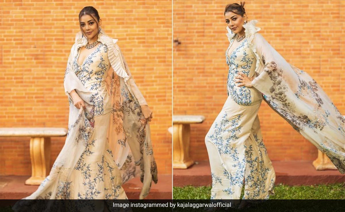 Monday Blues Look Best When Embroidered On Kajal Aggarwal's <i>Sharara</i> Set