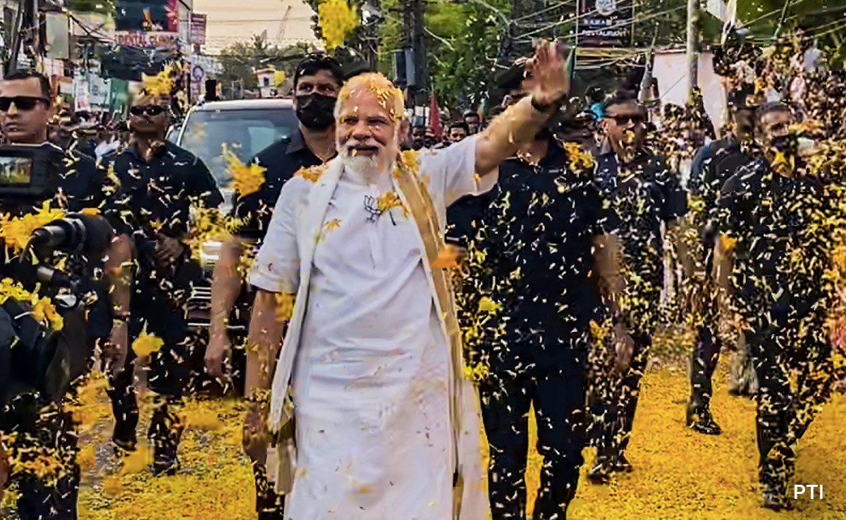 PM Modi Walks Ahead Of Convoy In Kerala Roadshow Days After Threat Letter