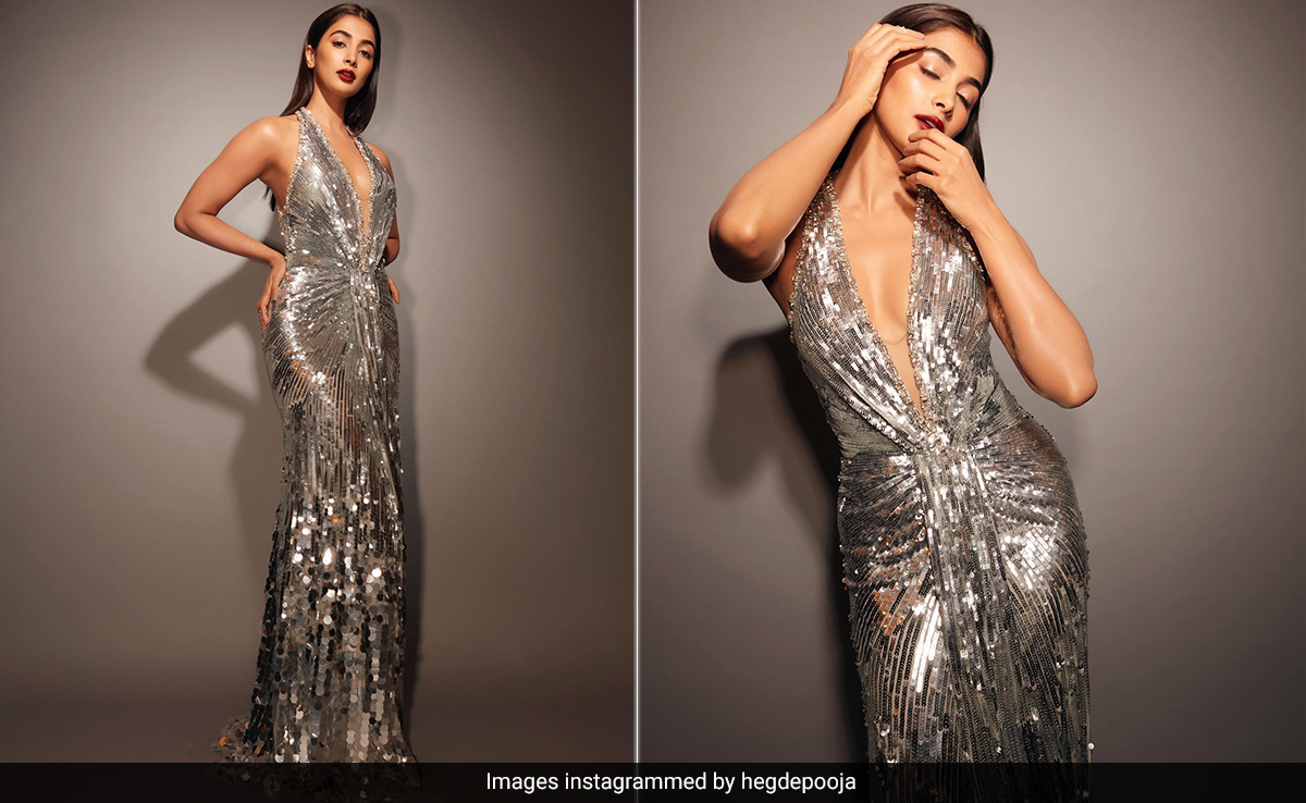 Pooja Hegde's Plunging Silver Sequin Gown Made Sure She Glistened Brighter Than The Stars
