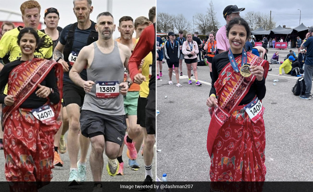 Watch: Woman From Odisha Runs 42.5 km In UK Marathon Wearing A Sambalpuri Saree