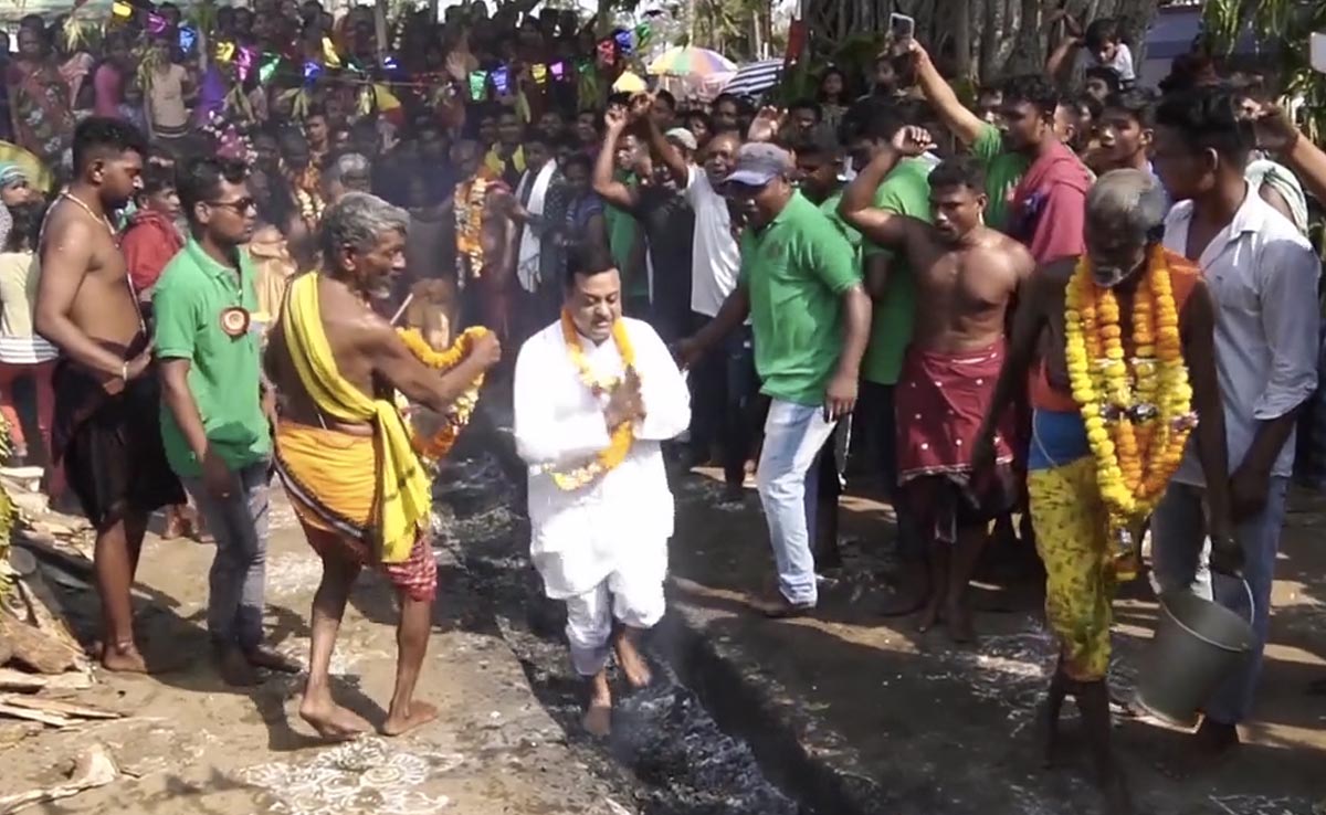 Watch: BJP's Sambit Patra Walks On Hot Coals, Prays To Goddess In Odisha