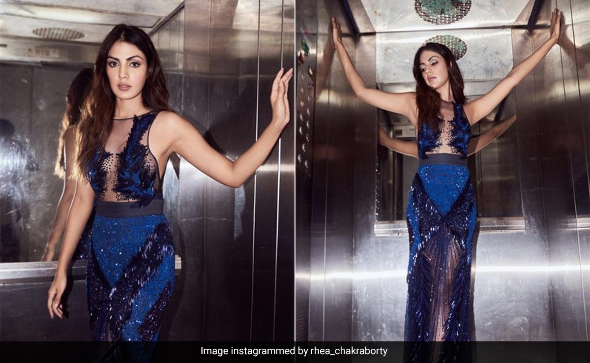 Rhea Chakraborty May Say "No Photos Please" But Her Sheer Blue Glittering Gown Begs To Differ