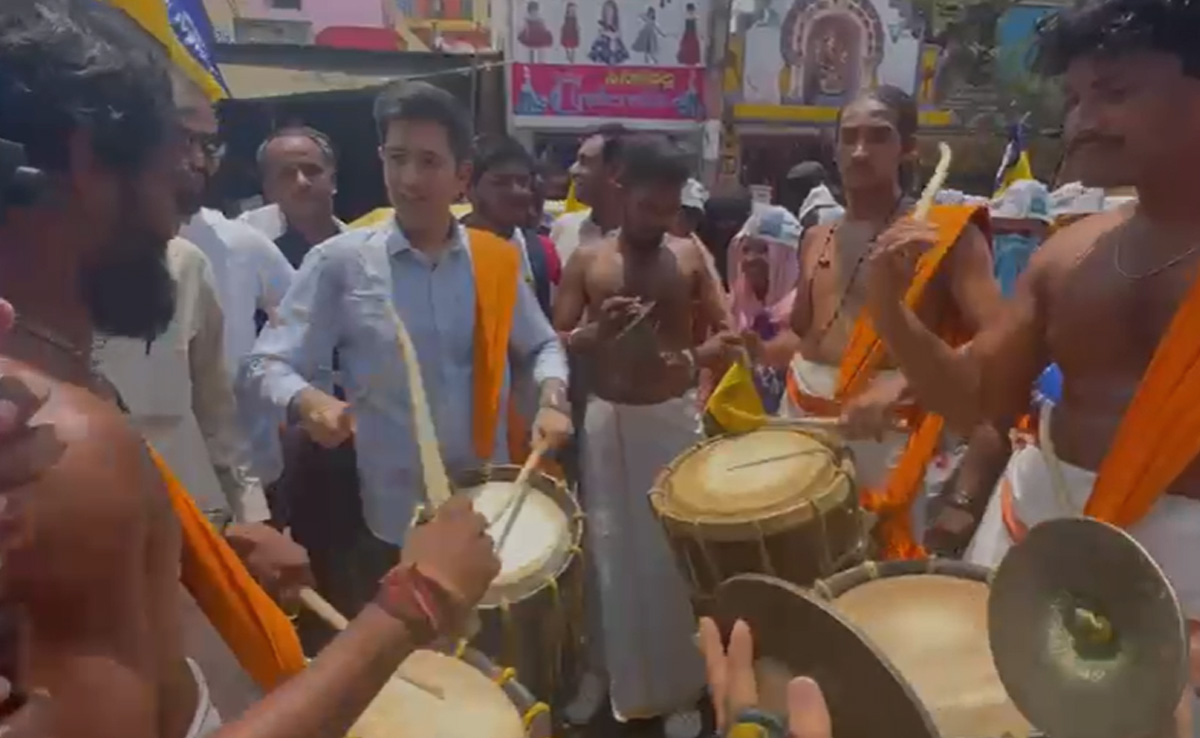 Watch: AAP's Raghav Chadha Plays Drum During Karnataka Campaign