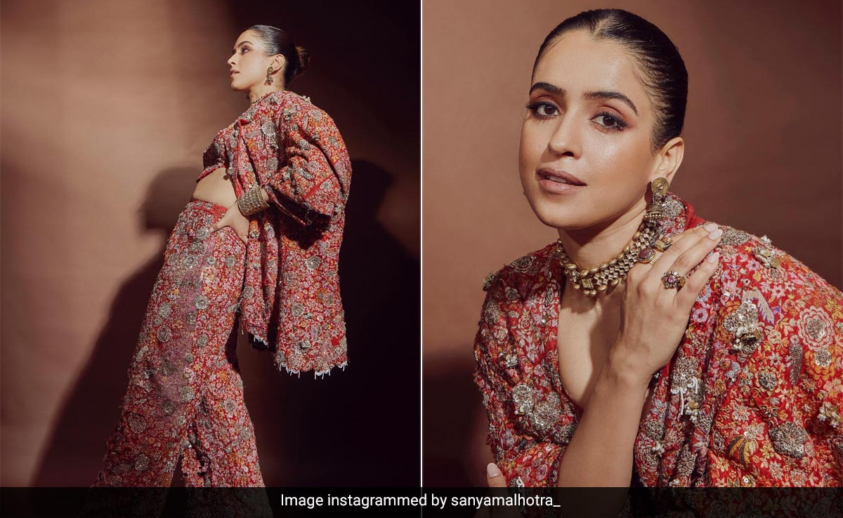 Sanya Malhotra's Red Anamika Khanna Pantsuit Looks Like It Was Made For A Bridal Boss Babe