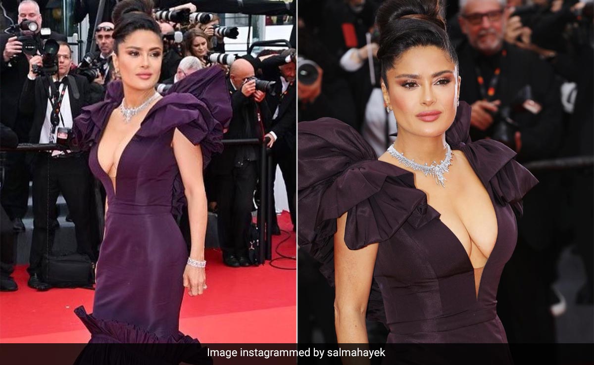Cannes 2023: Salma Hayek Enters The Red Carpet In An Aubergine Gown But Never Leaves Our Mind