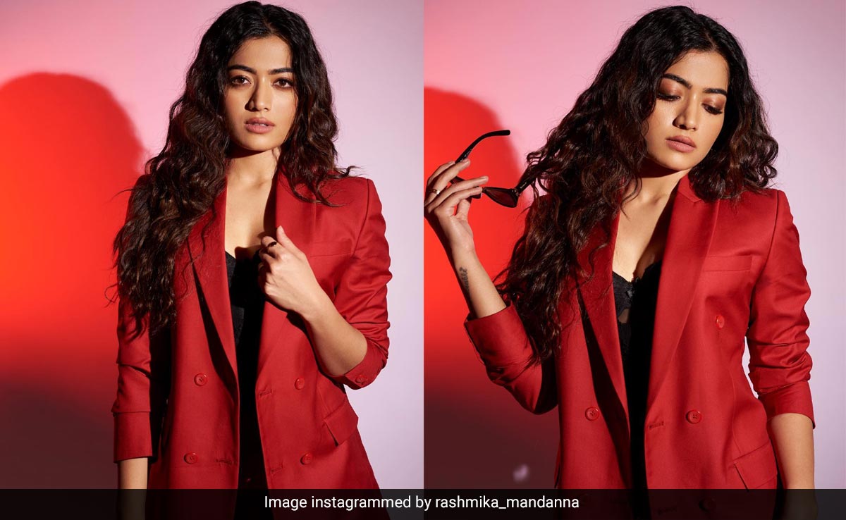 Rashmika Mandanna Looks Stunning In Scarlet In Not A Dress Or A <i>Saree</i>, But In A Sleek And Sharp Pantsuit