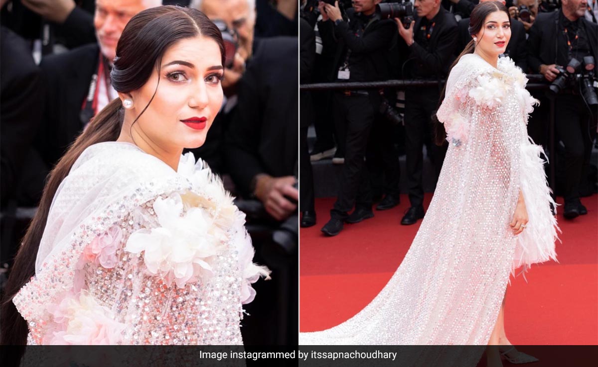 Cannes 2023: Sapna Choudhary's Feathered Dress Came With A Larger-Than-Life Sequin Cape