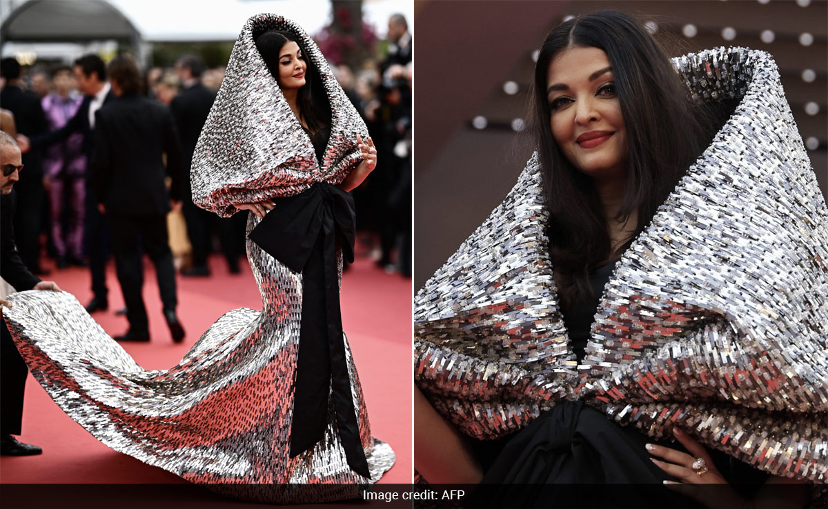 Cannes 2023: Aishwarya Rai Ups The Drama Quotient In A Silver Sequin Hooded Gown With An Oversized Bow