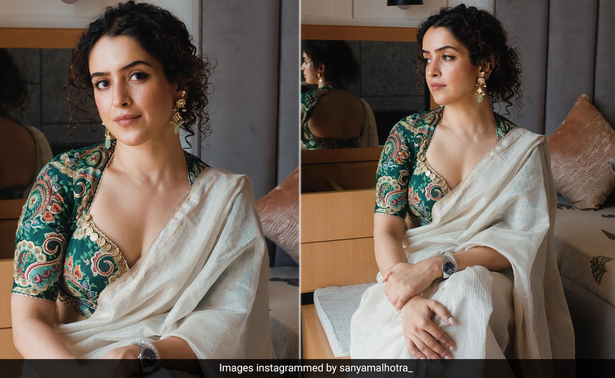 Sanya Malhotra Is Taking Over Summer In Ethnic Brilliance Wearing An Ivory <i>Saree</i> With A Printed Blouse