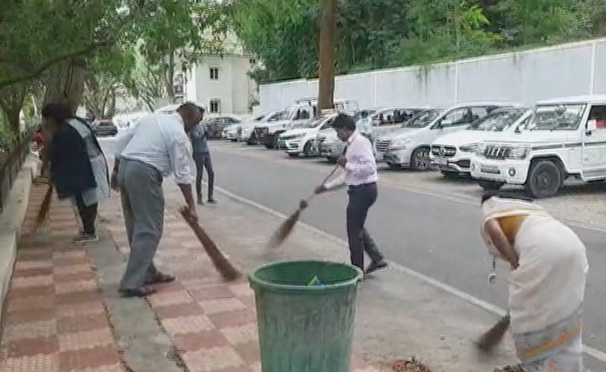 Tirupati Temple Officials Wield Brooms As Cleaners Go On Strike Over Pay