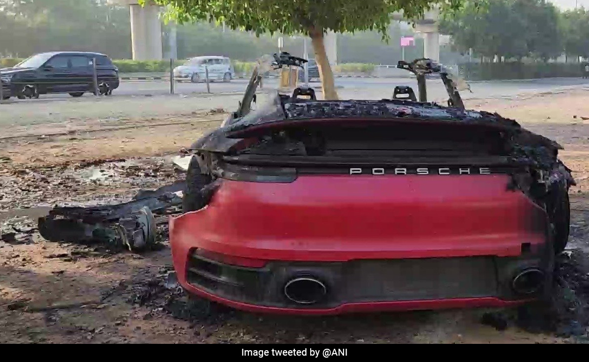 Watch: Speeding Porsche Catches Fire After Hitting Tree In Gurugram