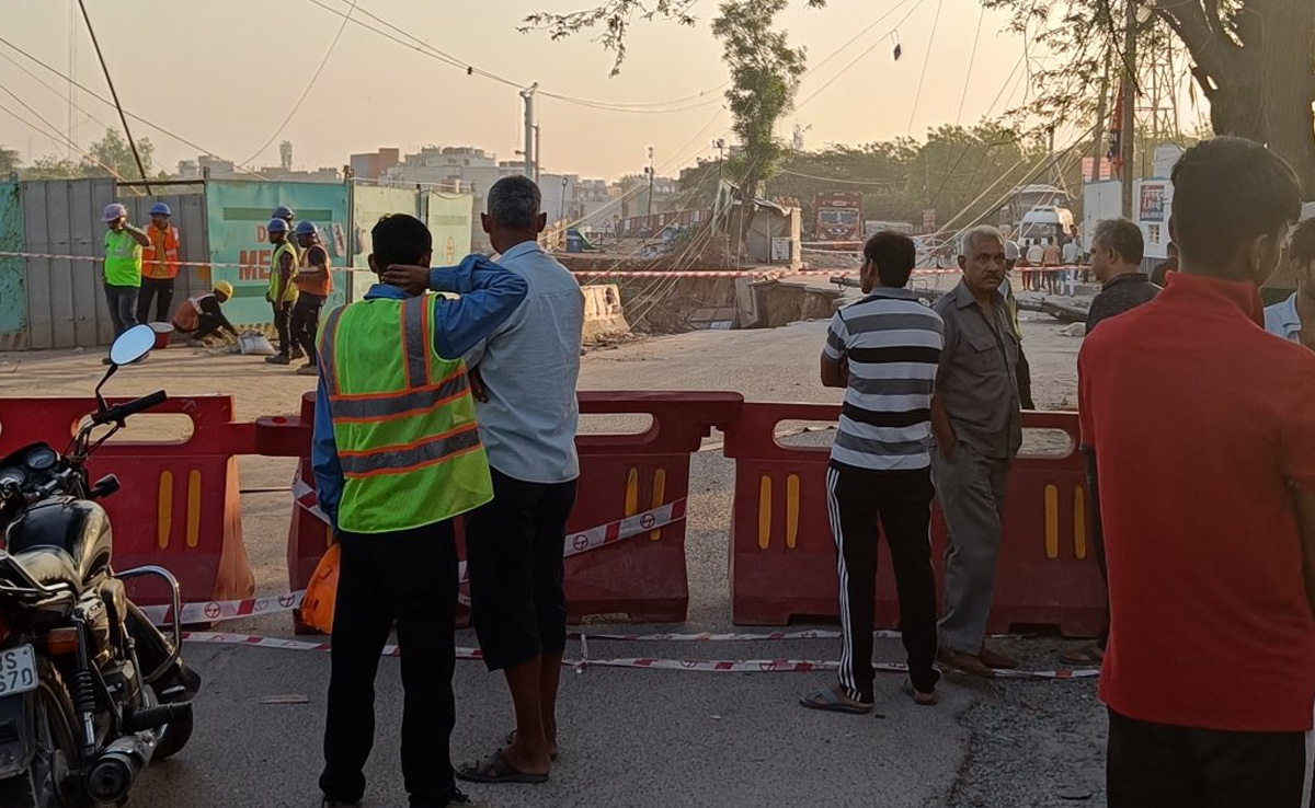 Road Caves In At Metro Excavation Site In Delhi
