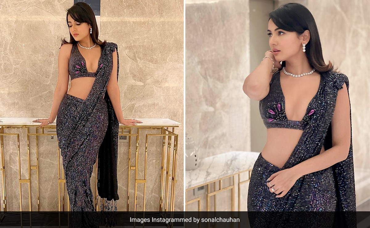 Sonal Chauhan's Black <i>Saree</i> Covered In Sequins Will Make You Go Dancing
