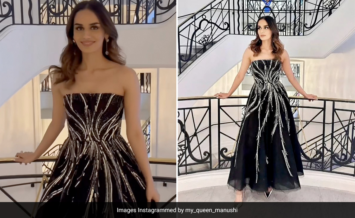 Cannes 2023: Manushi Chhillar Brings Glitz To The French Riviera In A Black And Gold Strapless Dress
