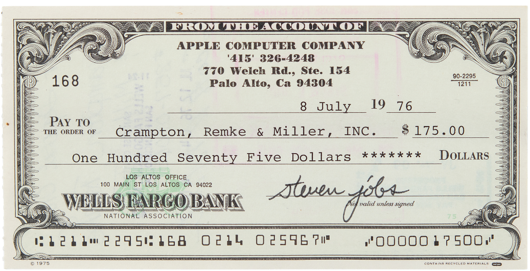 Cheque Signed By Steve Jobs In 1976 Expected To Fetch More Than $35,000 At Auction