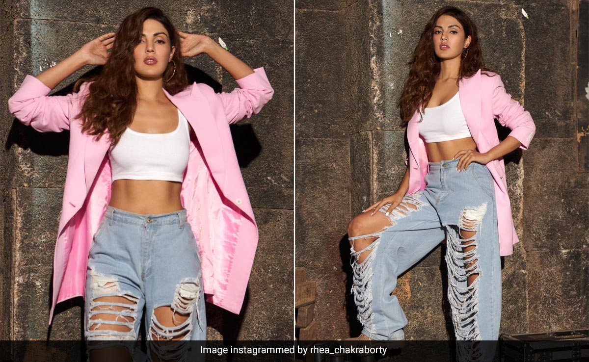 With A Pink Blazer And White Bralette, Rhea Chakraborty's Jeans Are Even More Ripped Than Her Washboard Abs