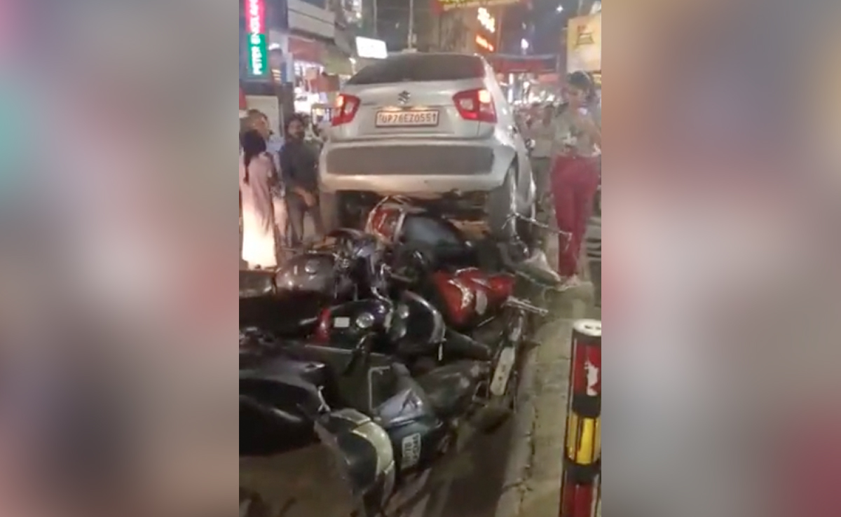 Watch: Car Backs Up Into Row Of Scooters In Kanpur