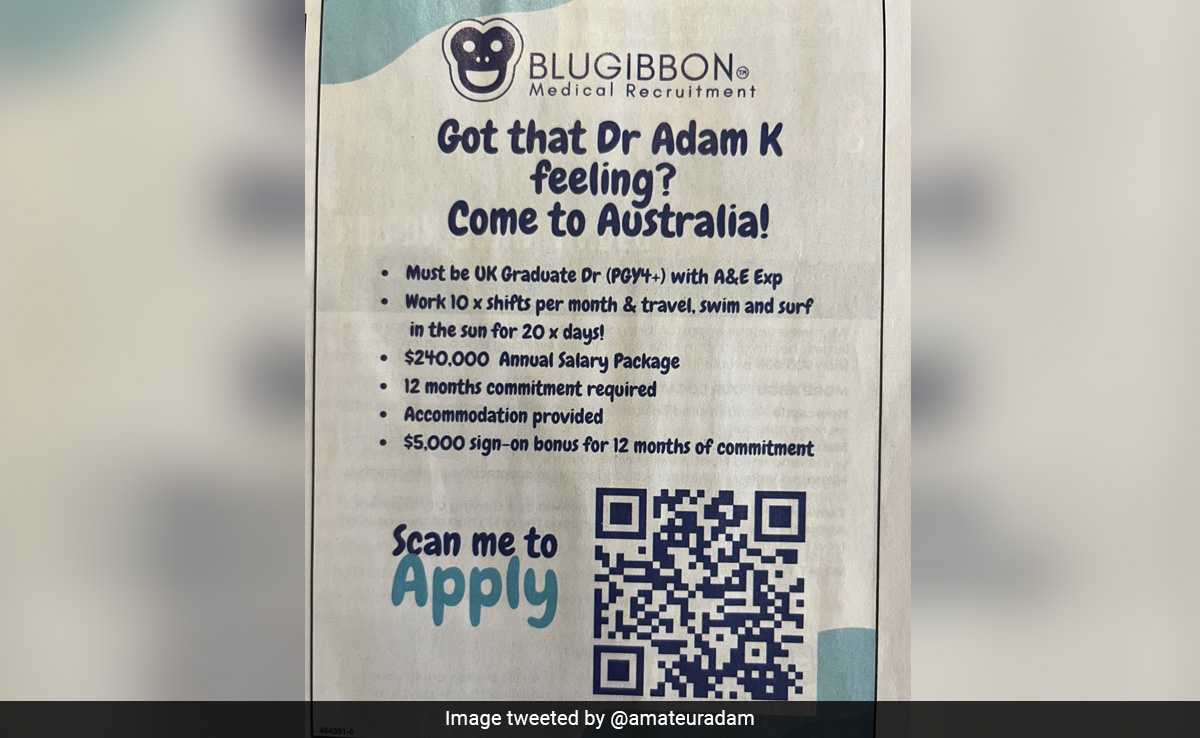 Job Ad Offering Rs 1.3 Crore Salary, 20 Days Off A Month Tempts UK Doctors To Australia