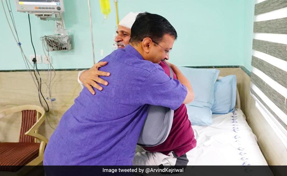 Arvind Kejriwal Meets AAP's Satyendar Jain, Out Of Jail After A Year