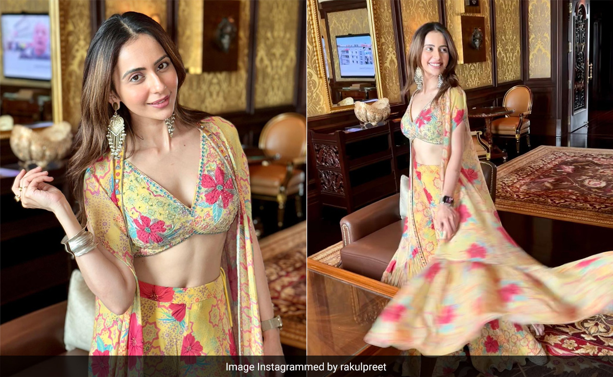 Rakul Preet Singh Is A Summer Dream Come True In A Yellow Floral Bralette And Cape Co-Ord Set
