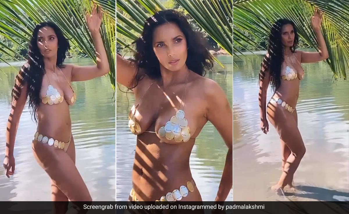 Padma Lakshmi's Golden Sequinned Swim Set Is Unrivalled By The Golden Hour