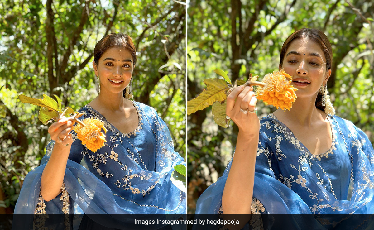 For Summer In Mangalore, Pooja Hegde's Blue <i>Salwar Kameez</i> With A Gajra Make For Breezy Ethnic Style