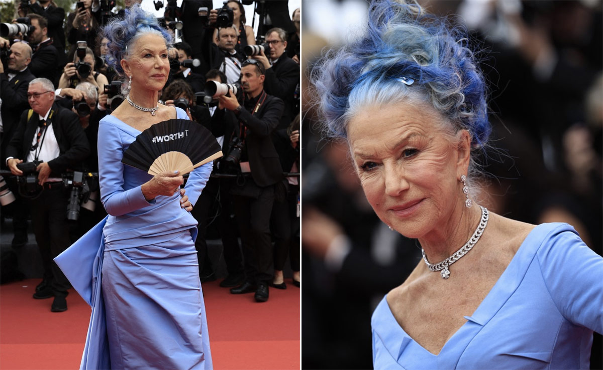 Cannes 2023: The Cote d'Azur Has Nothing On Helen Mirren's Stunning Blue Hair And Matching Pastel Gown