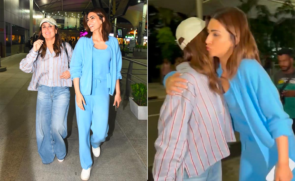 <i>The Crew</i> Co-Stars Kareena Kapoor And Kriti Sanon Hug At Airport