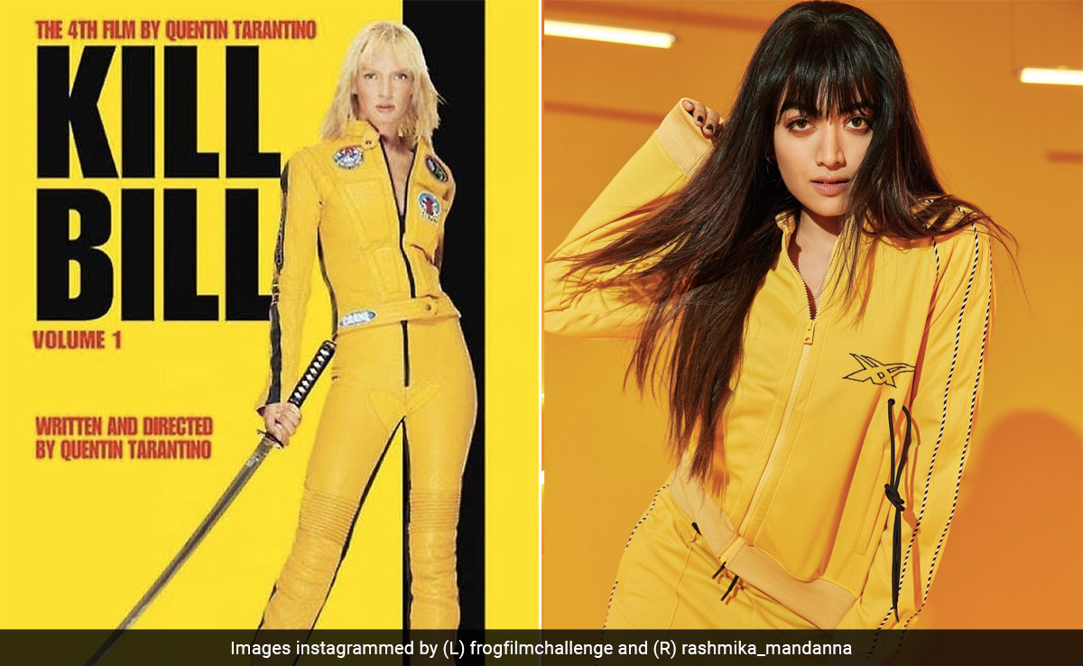 Doesn't Rashmika Mandanna In The Yellow Tracksuit With A Straight Fringe Look Just Like <i>Kill Bill</i>'s Uma Thurman?