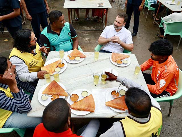 Rahul Gandhi Shares Lunch With Delivery Partners In Bengaluru