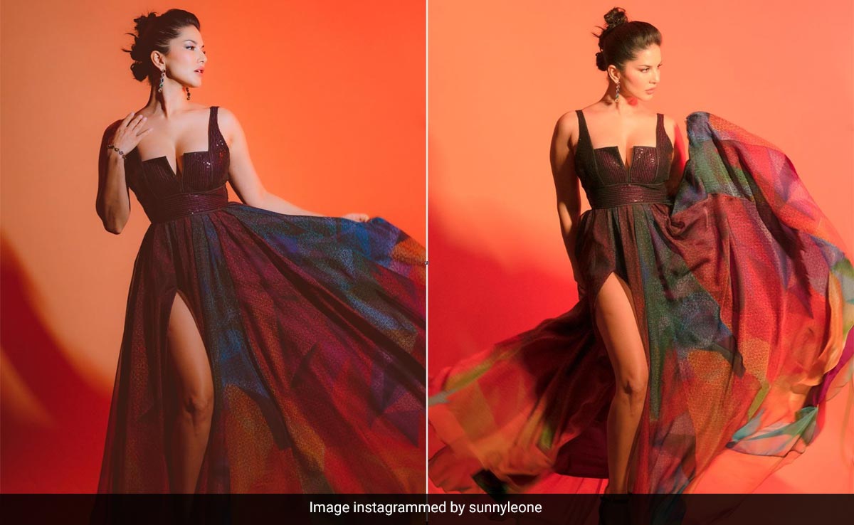 Sunny Leone's Colour Explosion Comes From Wearing A Stylish Printed Gown