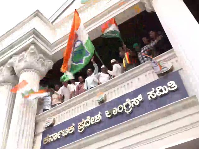 Fireworks At Congress Office In Bengaluru As The Party Crosses Halfway Mark In Karnataka