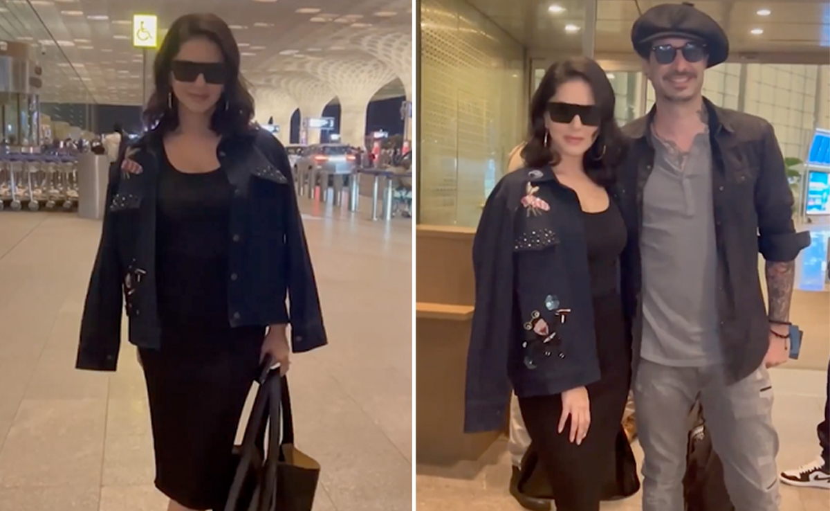 Cannes-Bound Sunny Leone Clicked At Mumbai Airport With Her Husband Daniel Weber