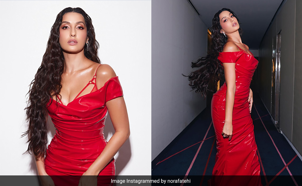 IIFA 2023: Nora Fatehi's Glossy Red Gown And Hairstyle Reminds Us Of Kim Kardashian