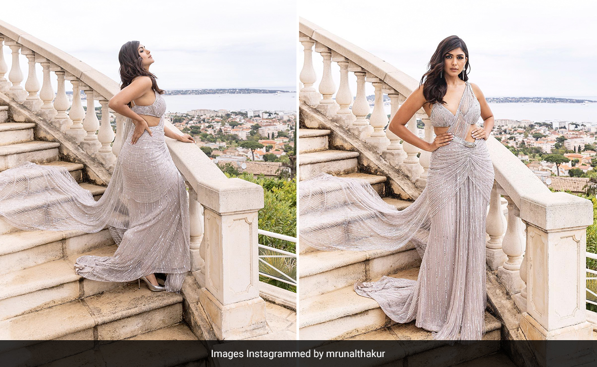 Cannes 2023: Mrunal Thakur's Starry Moment Shines Brighter In A Silver Falguni Shane Peacock <i>Saree</i>