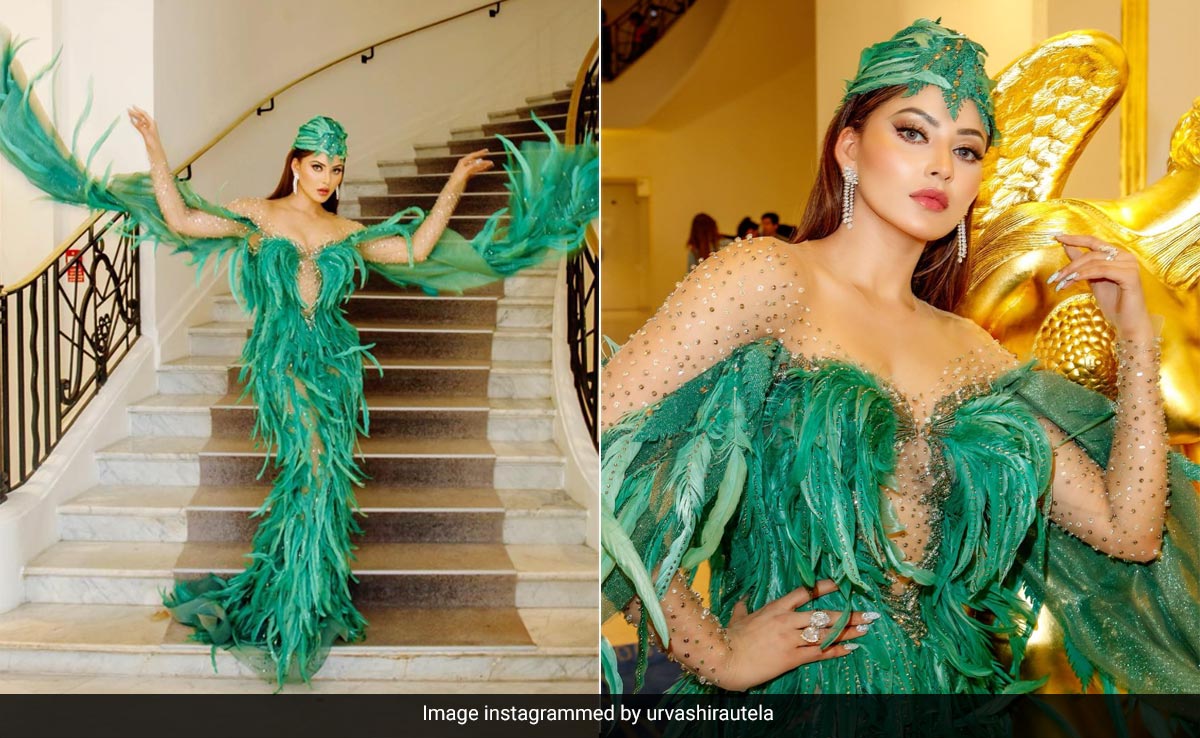 Cannes 2023: Urvashi Rautela's Feathered Gown Draws Comparisons To Everything, From A Parrot To A Pokemon