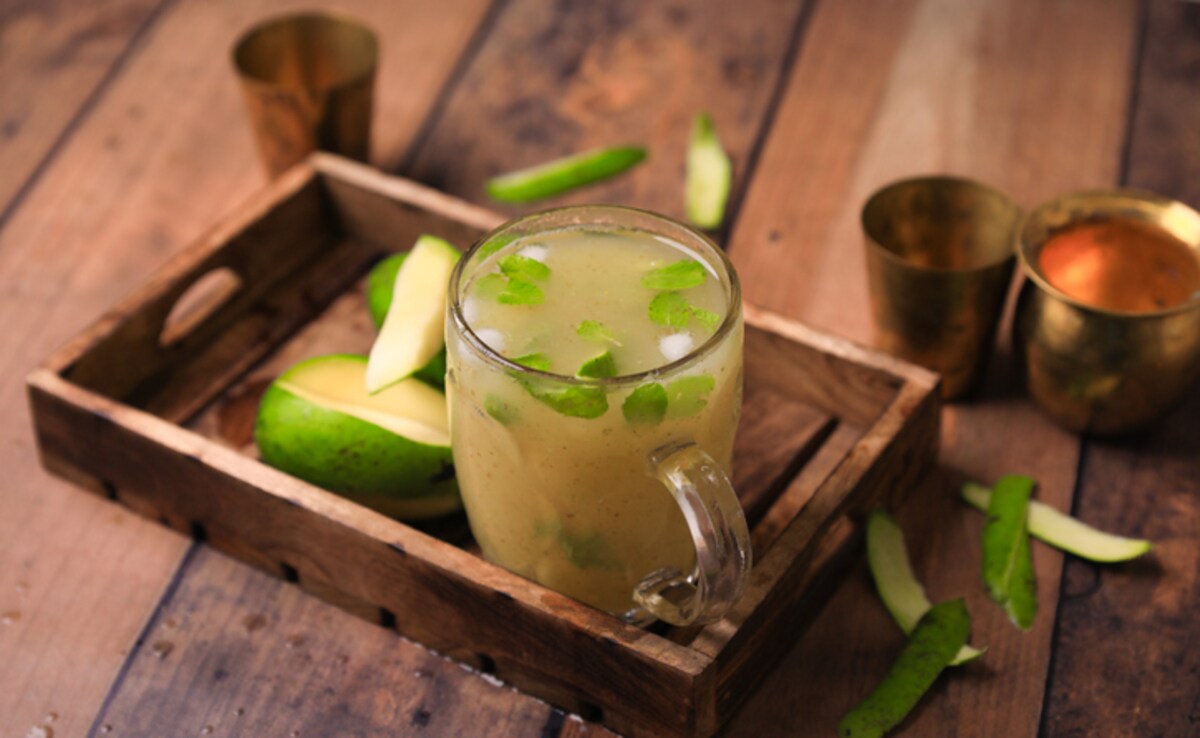 Aam panna is a popular summer drink in India made using kairi. Aam panna is a popular summer drink in India made using kairi.