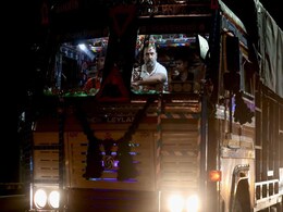 Viral Video: Rahul Gandhi Hitches Truck Ride On Highway Viral Video: Rahul Gandhi Hitches Truck Ride On Highway