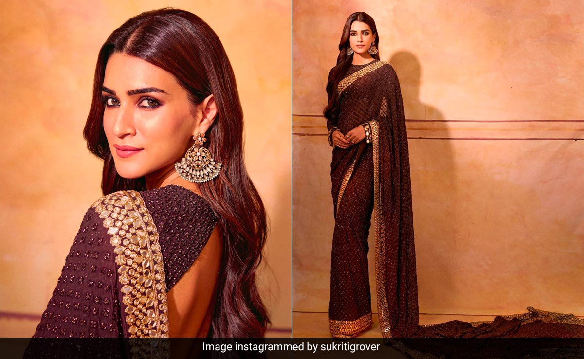 ब्राउन कलर की साड़ी में बेहद खूबसूरत लग रही हैं कृति सेनन, फैन्स कर रहे जमकर तारीफ