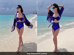 Sunny Leone In A Deep Blue High Waisted Bikini Set Oozes Beach Chic In Maldives Sunny Leone In A Deep Blue High Waisted Bikini Set Oozes Beach Chic In Maldives