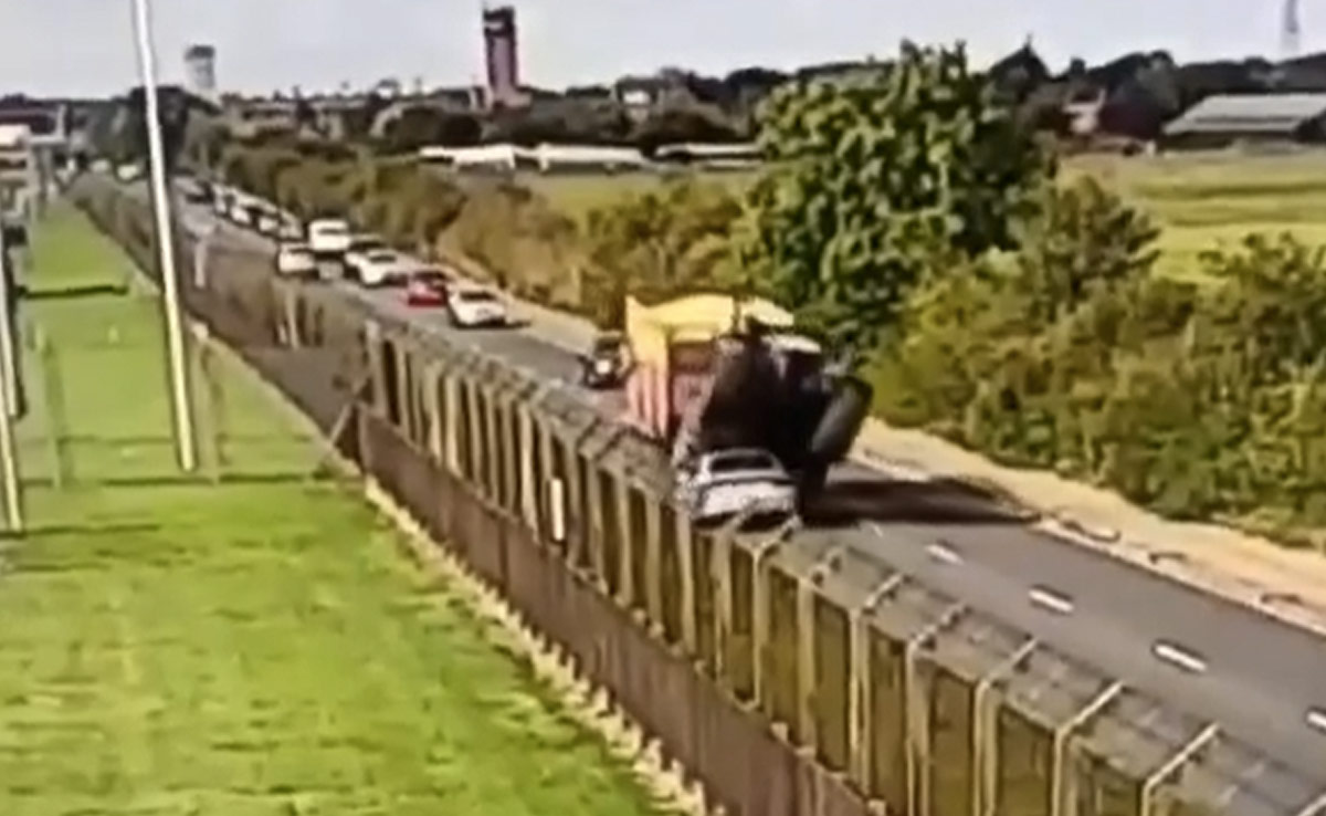 On Camera, Out-Of-Control Tractor Driven By Teen High On Drugs Crushes Car