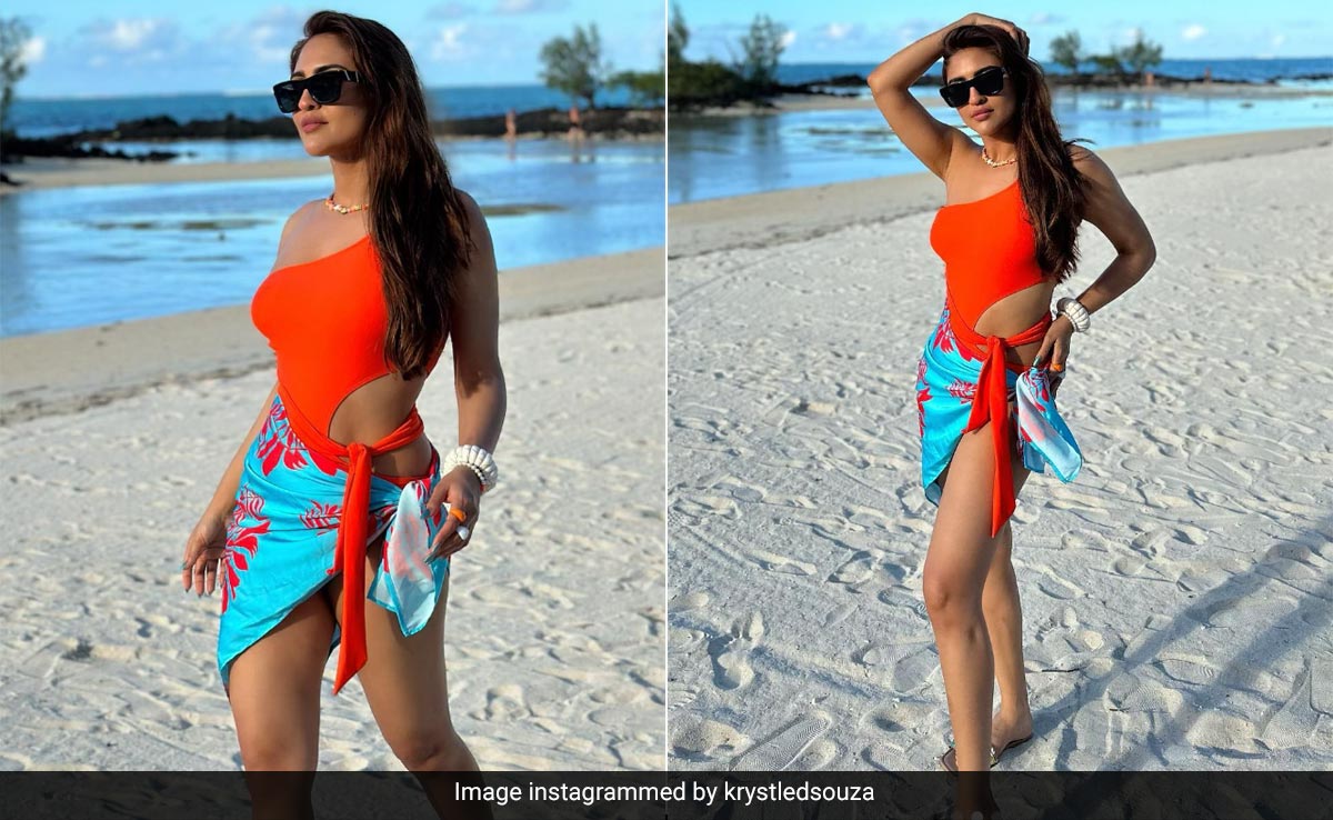 Krystle D'Souza's Cutout Orange Swimsuit Was Practically Made For A Summer Holiday In Mauritius