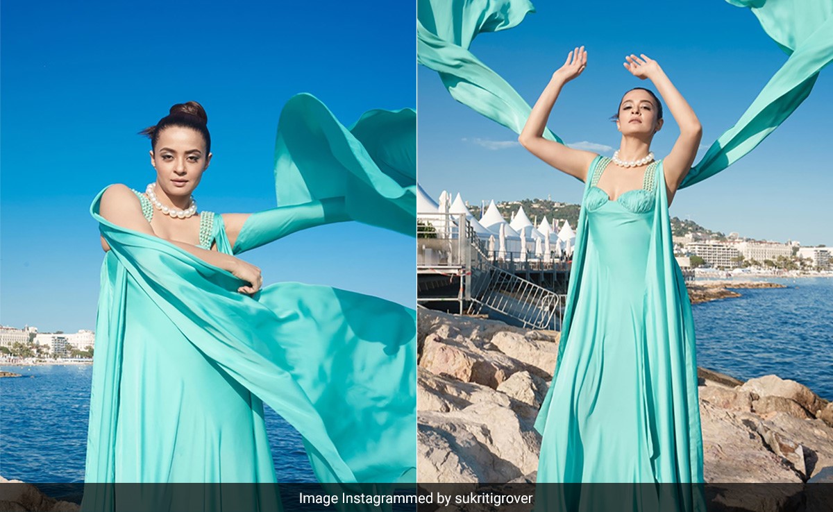 Surveen Chawla's Aquamarine Gown Is A Clear Winner On The French Waterfront