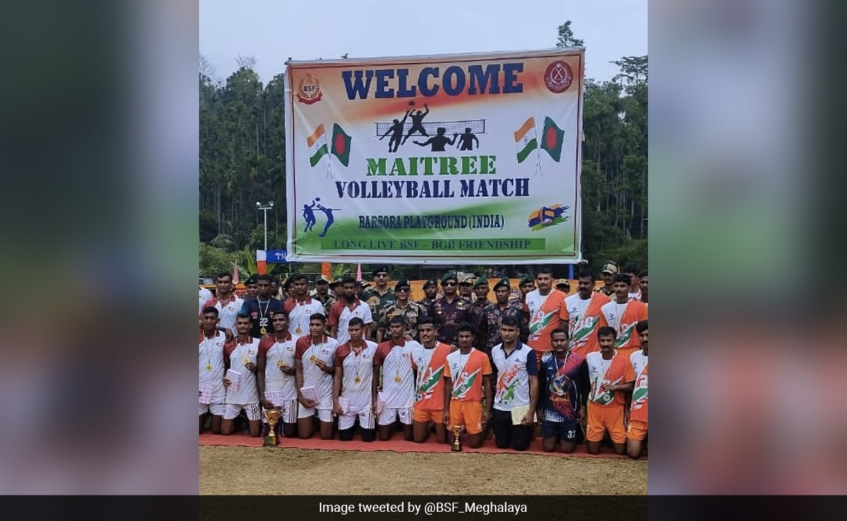 India, Bangladesh Security Forces Play Volleyball Match At Meghalaya Border