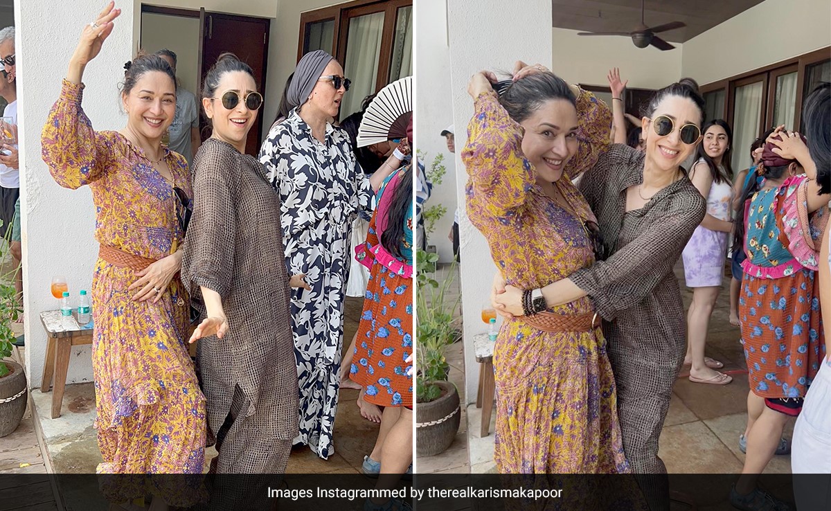 Madhuri Dixit And Karisma Kapoor's "Dance Of Friendship" Is In Coordinated Printed Fashion