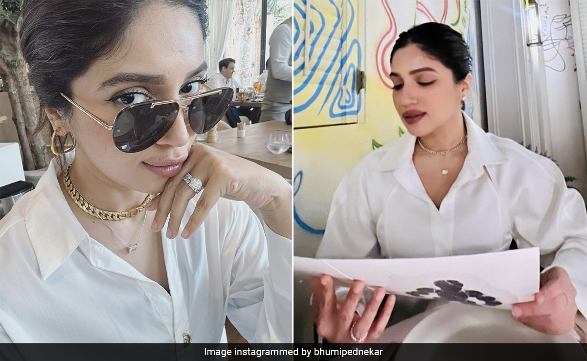 Bhumi Pednekar's While Shirt With Sparkling Rings And Gold Jewellery Gives Dubai Bling A Whole New Meaning